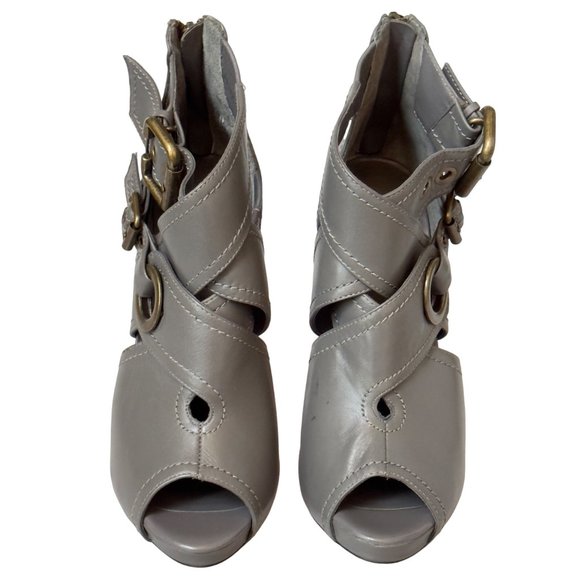 Aldo Shoes Gray Leather Buckle Peep Toe Platform High Heel Bootie Women Eu 38 US - Picture 2 of 15